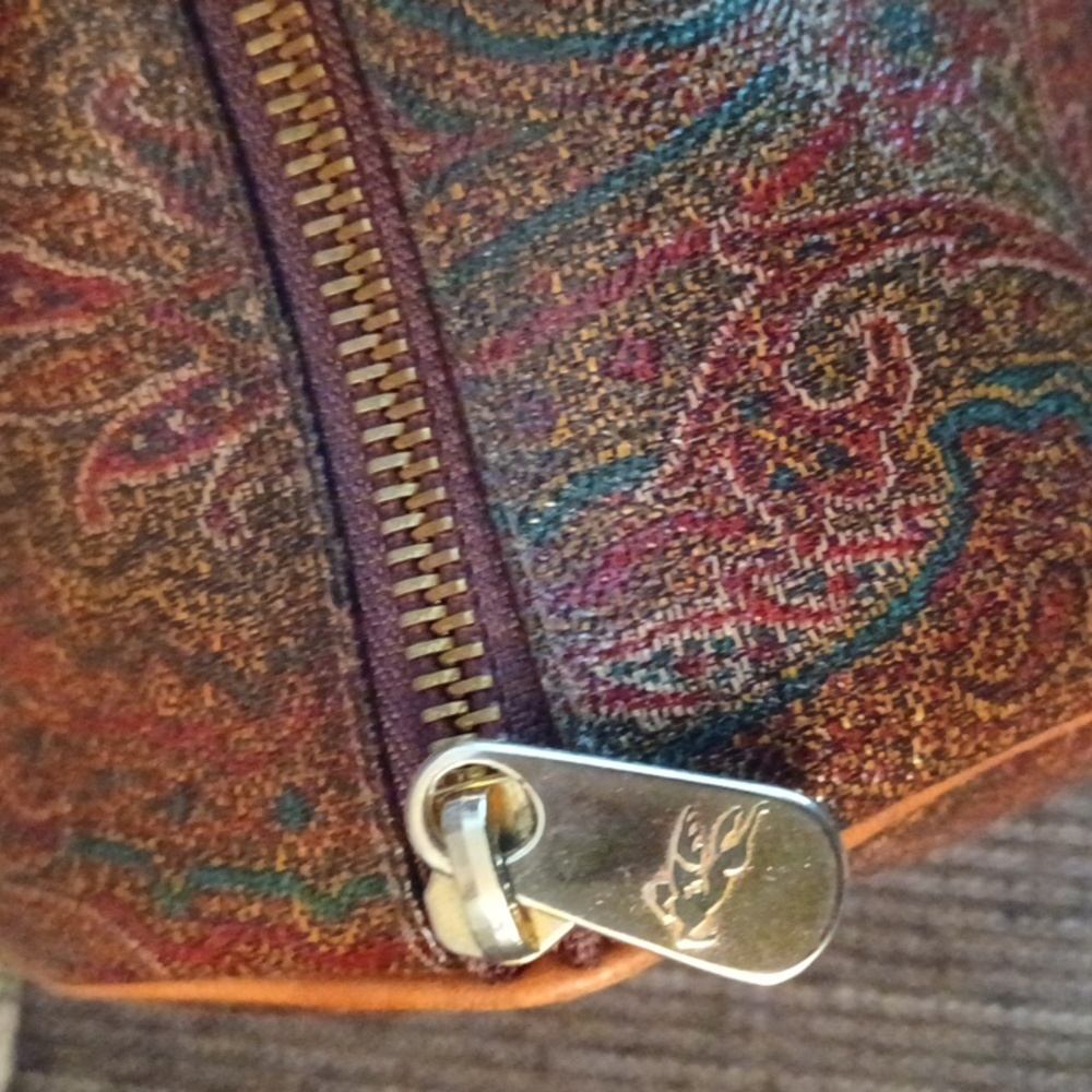 👜ETRO BROWN PAISLEY PRINT COATED CANVAS BOSTON BAG - Picture 6 of 16